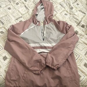 Pink/Grey half zip windbreaker hoodie jacket